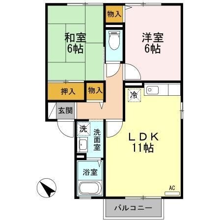 拡大写真:サンシャイン玉芙蓉B 2階B202の間取り