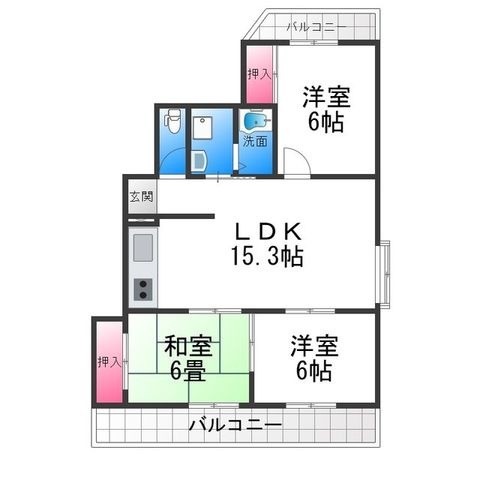 拡大写真:インテグラフェニックスⅠ 3階305の間取り