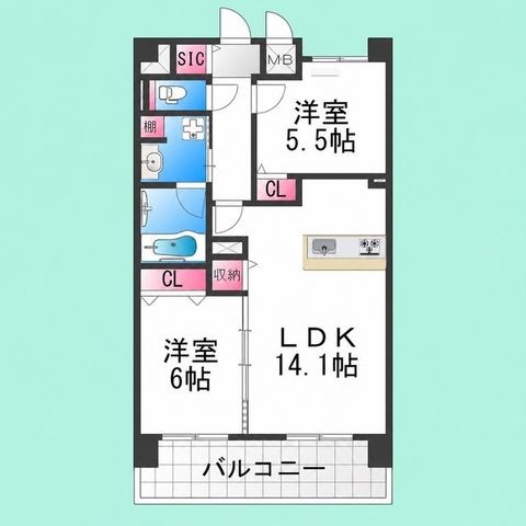 拡大写真:スペチアーレ堺 8階803の間取り