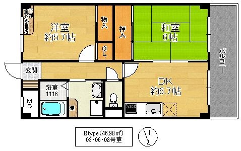 拡大写真:アモール永田 4階408の間取り