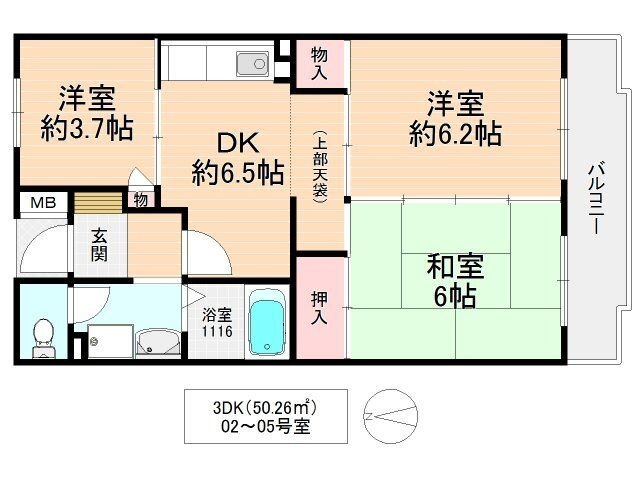 拡大写真：ローズYW718 1階102の間取り