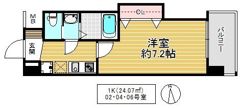 拡大写真:Luxe鶴見 7階704の間取り