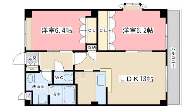 拡大写真:パステルヒルズ 2階201の間取り