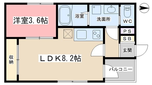 拡大写真:ラシュレ椥辻 3階302の間取り