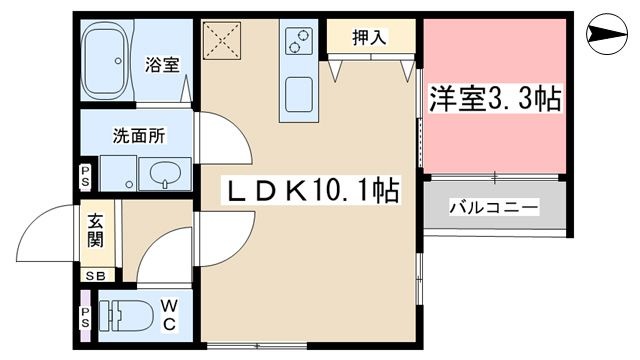 拡大写真:プランドール椥辻 3階302の間取り