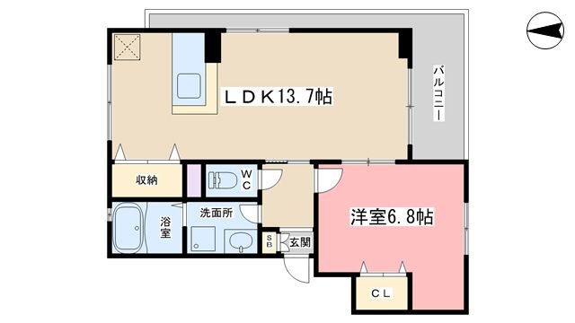 拡大写真:プレミール京都 2階201の間取り