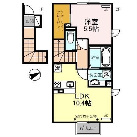 拡大写真:campo di riso カンポ デ リゾ 2階201の間取り