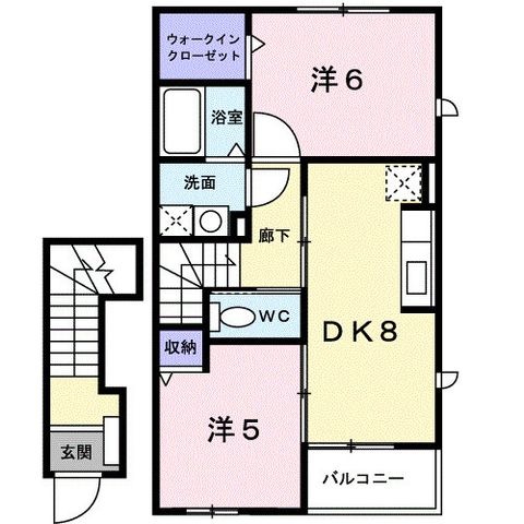 拡大写真:ヘブンス・ドア 2階202の間取り