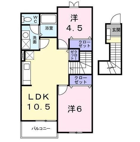 拡大写真：ベルクノア・Ｅ 2階203の間取り