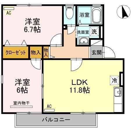 拡大写真：ハイカムール麻美B棟 1階201の間取り