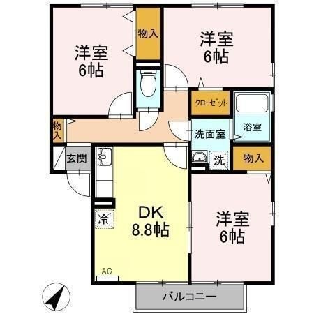 拡大写真：サニーコートA棟（則貞） 2階202の間取り