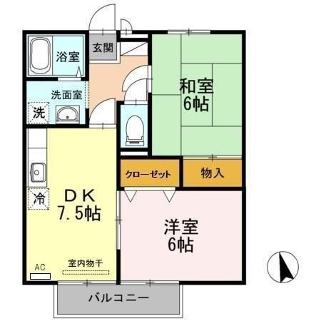 拡大写真：ファミール東琴芝 2階202の間取り