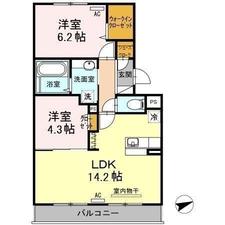 拡大写真：ブランネージュ 3階B302の間取り