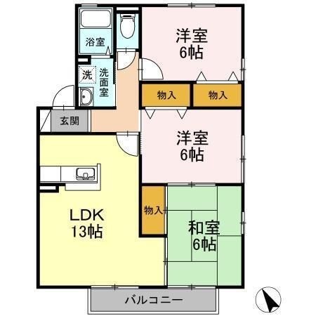 拡大写真：ウィルモア床波　A棟 2階201の間取り