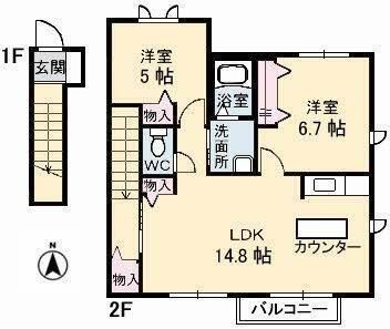 拡大写真：ブランシェ野原　A棟 2階202の間取り