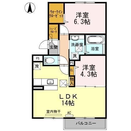 拡大写真：カーサクレアール 1階103の間取り
