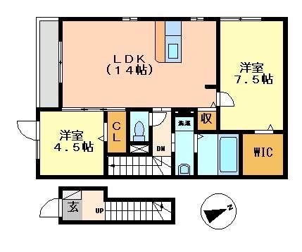 拡大写真:Dヴェルジェ2 2階201の間取り