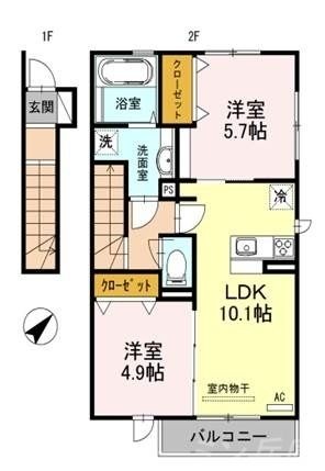 拡大写真：リヴェールフォスター 2階203の間取り