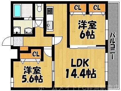 拡大写真:ウイング福重 4階402の間取り