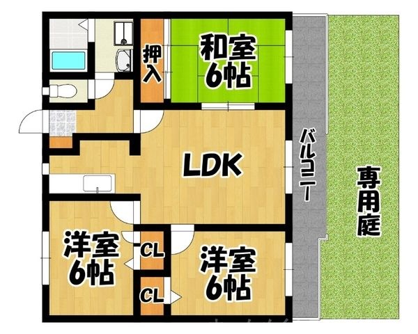 拡大写真:福岡市早良区田村2丁目 1階102の間取り