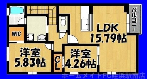 拡大写真：プリーマ今宿Ⅲ 2階201の間取り