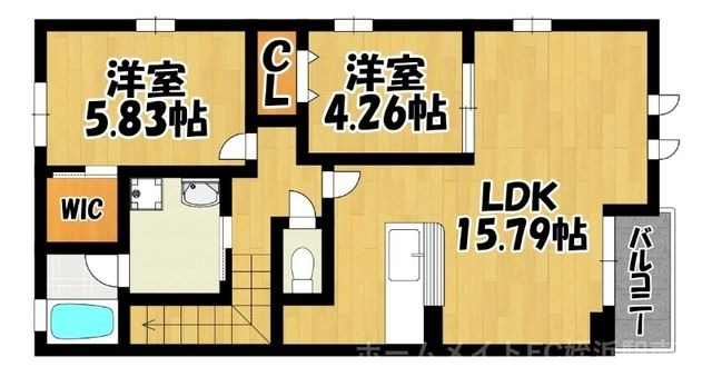 拡大写真:プリーマ今宿Ⅲ 2階203の間取り