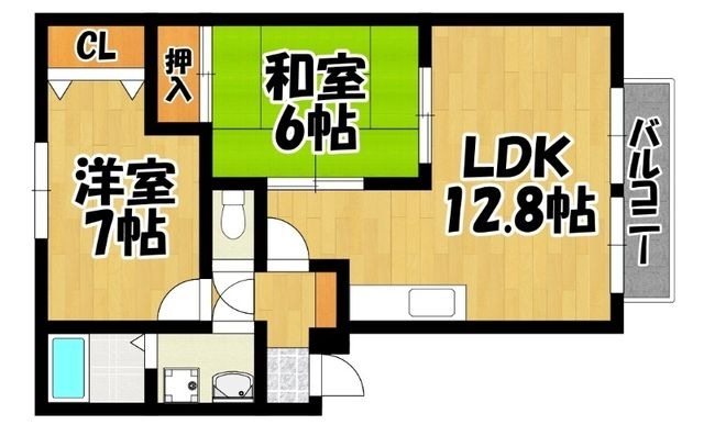 拡大写真:フォブール周船寺 2階202の間取り