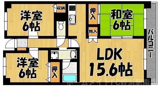 拡大写真:サンヒルズ今宿 4階402の間取り