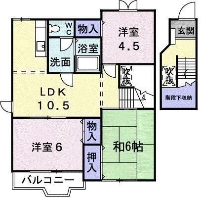 拡大写真:ウエストコート A 2階203の間取り