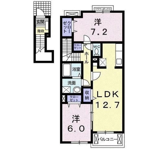 拡大写真:カサ フローレス B 2階202の間取り