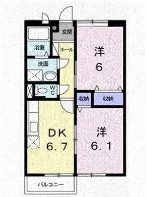 拡大写真:シャルマン牛渕B 2階201の間取り