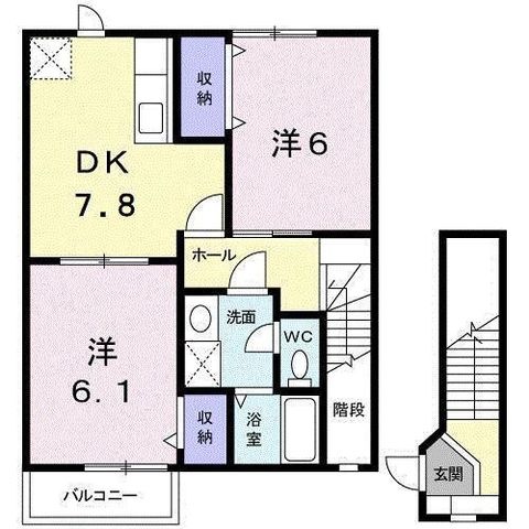 拡大写真:ハイムサンヒルズ A 2階203の間取り