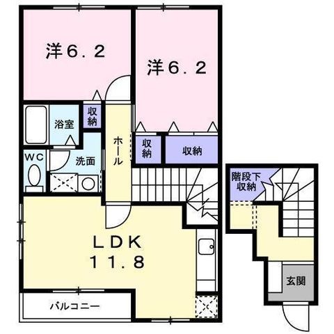 拡大写真:プリムローズ 2階201の間取り