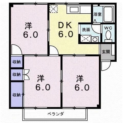 拡大写真:ハイツルーラルI 2階201の間取り