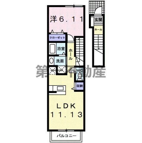 拡大写真:アルコバレーノⅠ 2階202の間取り