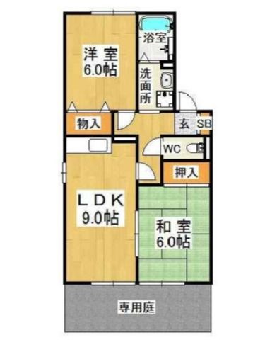 拡大写真:グランドール谷田川 1階102の間取り
