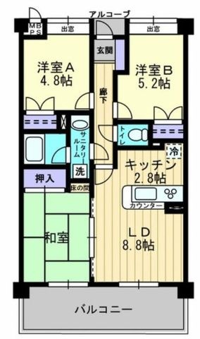 拡大写真:ダイアパレス東島田 4階403の間取り