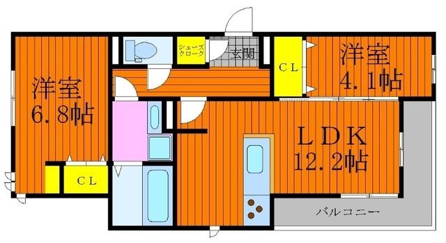 拡大写真:ラシュレ大元 2階201の間取り
