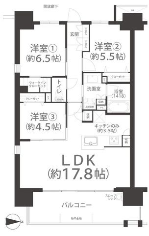 拡大写真:ポレスター岡山運動公園 12階1208の間取り