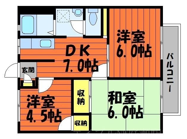 拡大写真:城之内マンションB 1階101の間取り