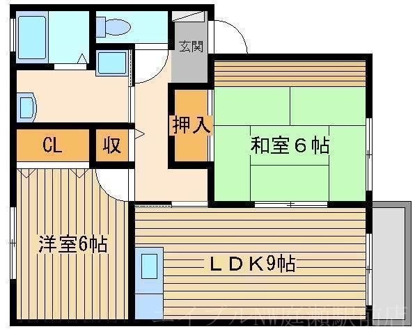 拡大写真:ベルリーフ花尻B 2階202の間取り