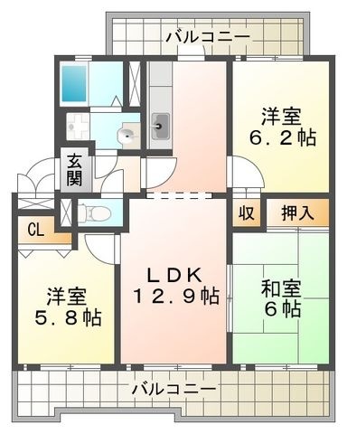 拡大写真:井吹東シティコート3号棟 102Fの間取り