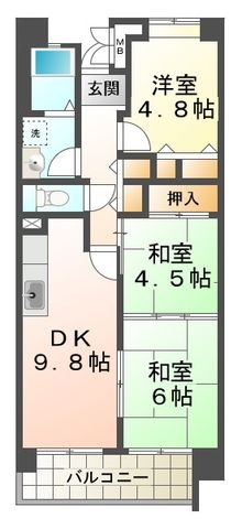 拡大写真:王塚西シティコート 2階202Dの間取り