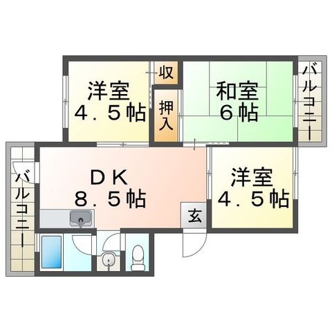 拡大写真:上高丸厚生年金住宅3号棟 1階106の間取り