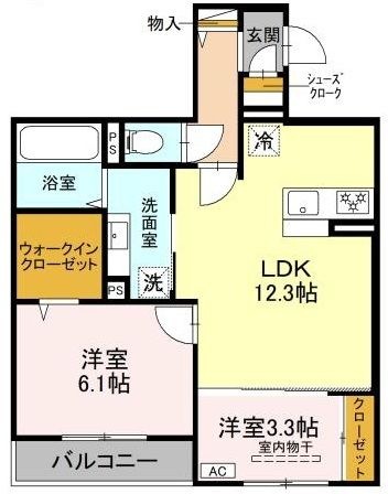 拡大写真:メゾンドソルテ 2階B202の間取り