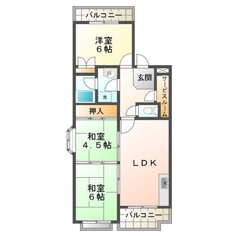 拡大写真：サンシティ今寺 4階403の間取り