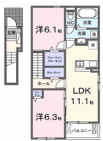 拡大写真：メゾンドアポロン 2階201の間取り