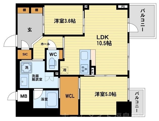 拡大写真:S-RESIDENCE福島diverse 2階206の間取り