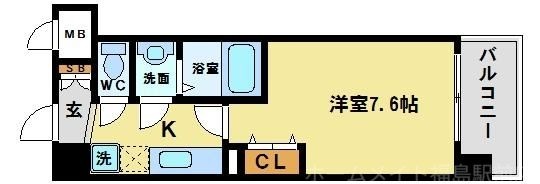 拡大写真：メゾン西梅田 9階907の間取り