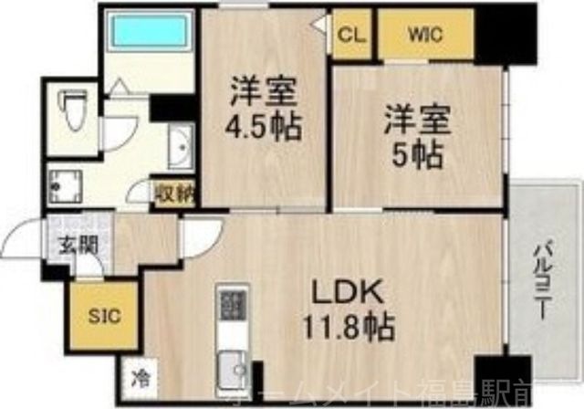 拡大写真：ルフォンプログレ新町 2階202の間取り